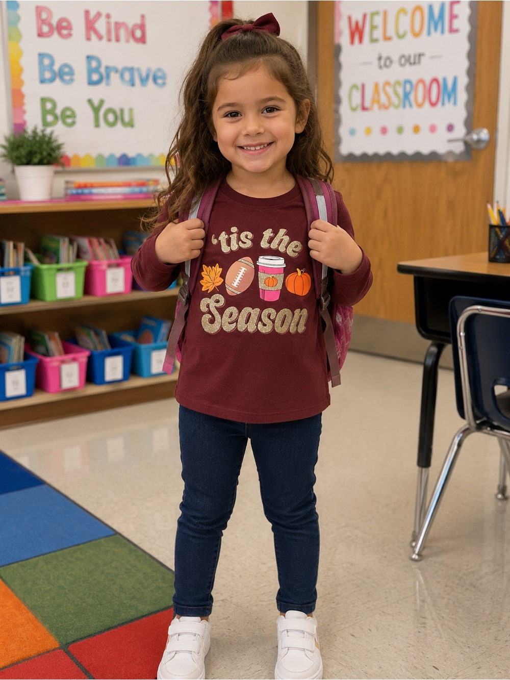 Kids' 'Tis the Season Graphic Long-Sleeve Shirt - Burgundy and Leggings